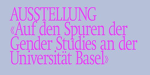 Titel der Veranstaltung in pinker Schrift auf hellblauem Untergrund